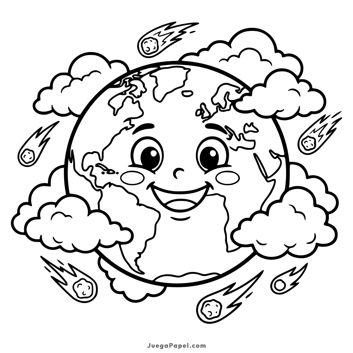 Dibujo para colorear e imprimir de Planeta Tierra Rodeado de Meteoritos