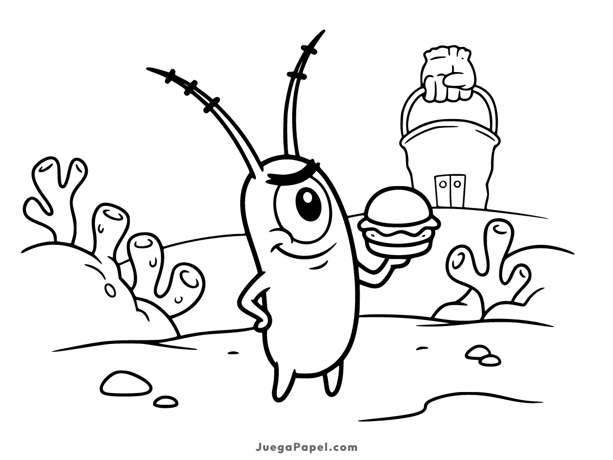 Dibujo para colorear e imprimir de Plankton con Cangreburguer