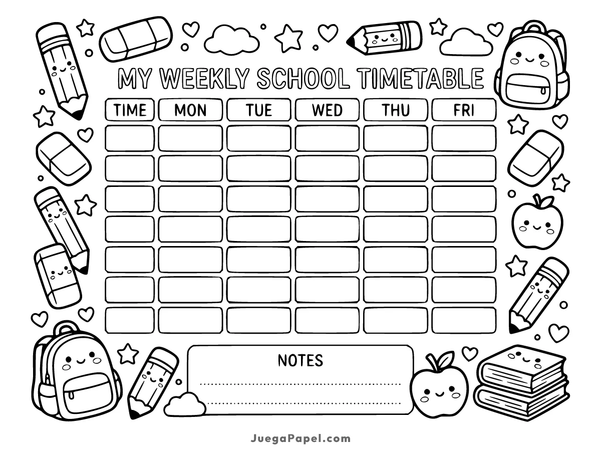 Dibujo para colorear e imprimir de Plantilla Horario Escolar