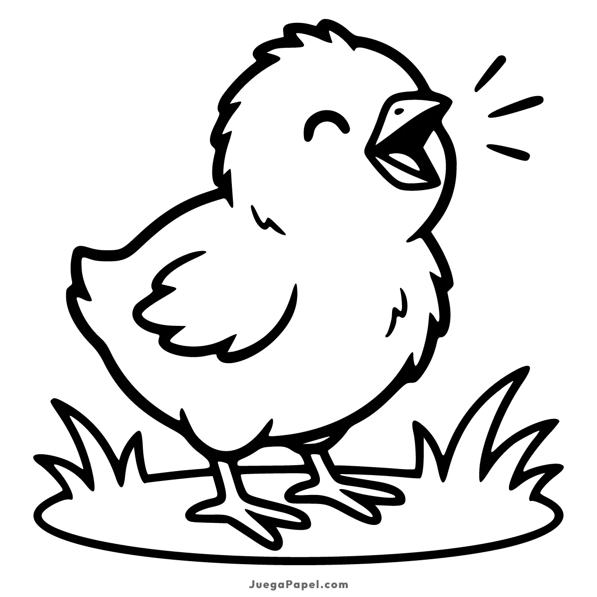 Dibujo para colorear e imprimir de Pollito tierno cantando en la hierba