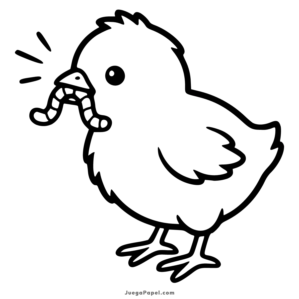 Dibujo para colorear e imprimir de Pollito Tierno con Gusano