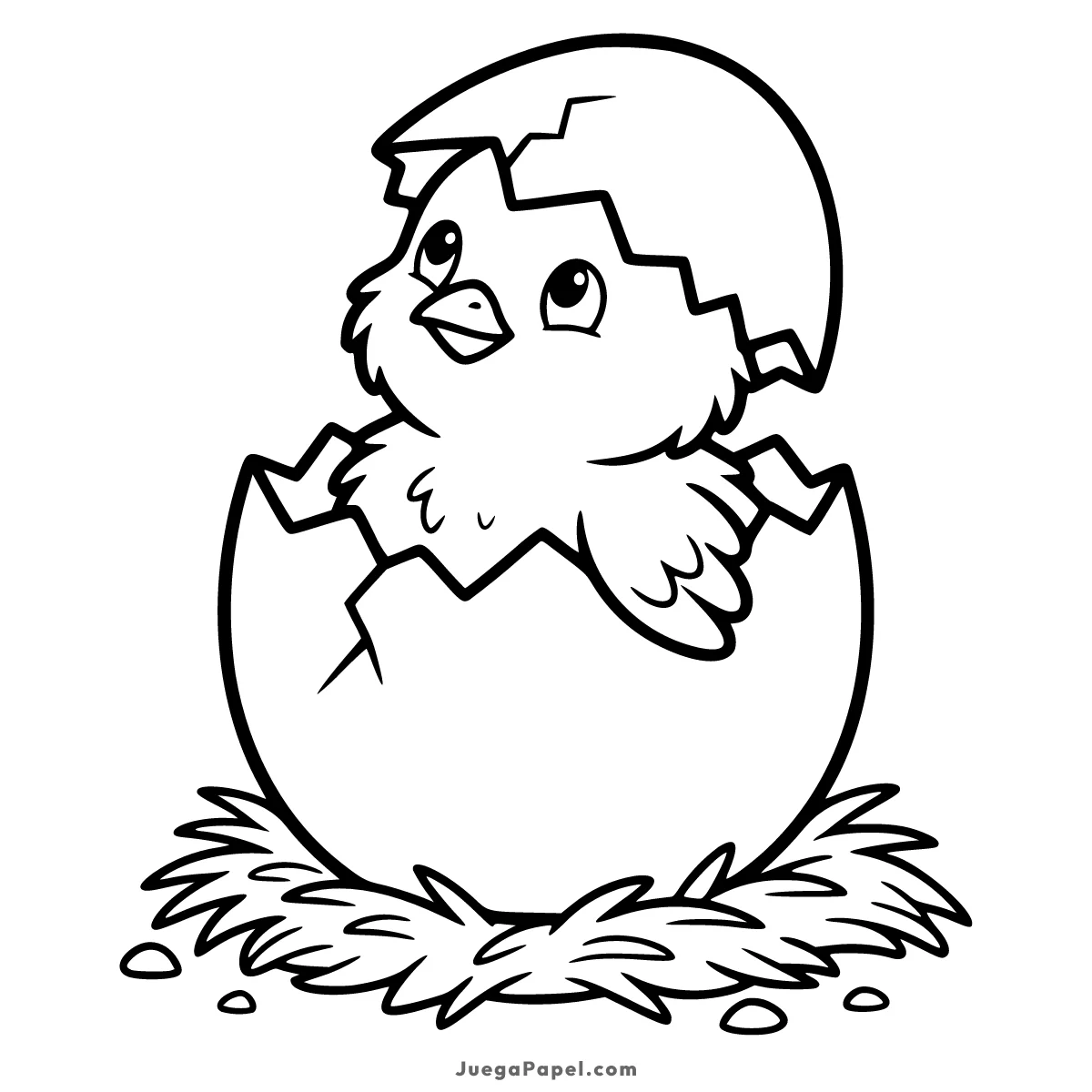 Dibujo para colorear e imprimir de Pollito tierno naciendo del cascarón