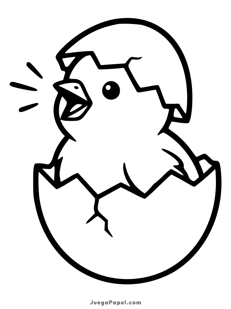 Dibujo para colorear e imprimir de Pollito tierno naciendo del cascarón