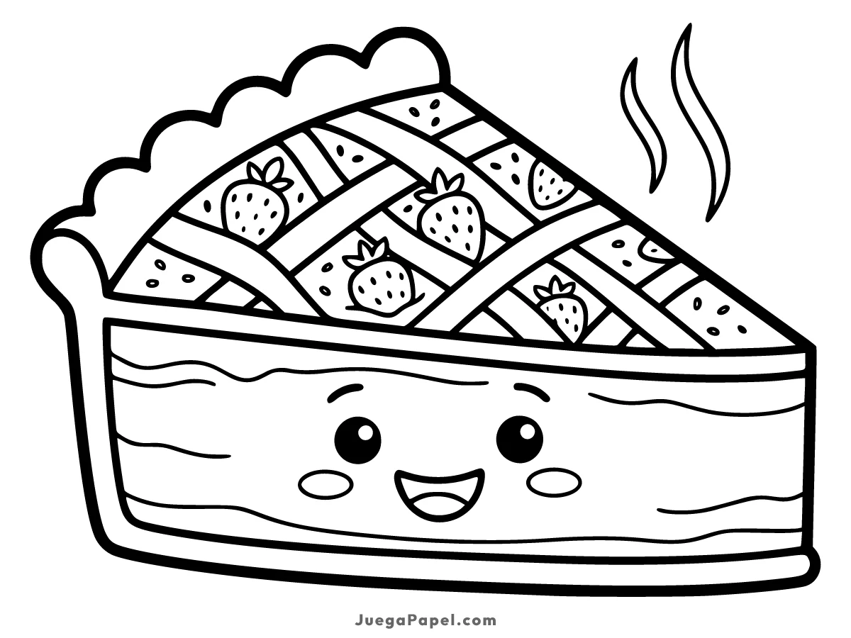 Dibujo para colorear e imprimir de Porción de Tarta de Fresa Kawaii