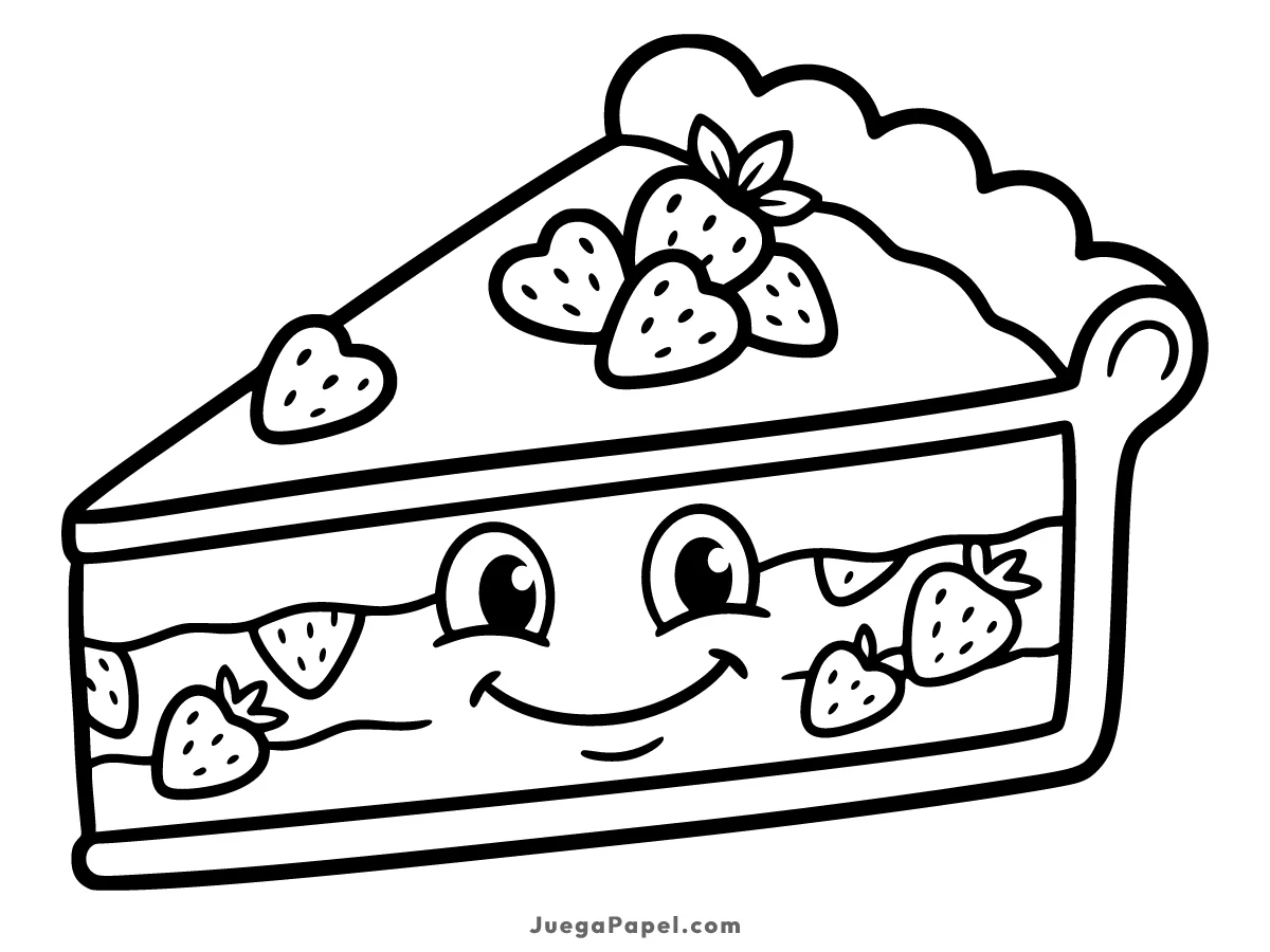 Dibujo para colorear e imprimir de Porción de Tarta de Fresa Sonriente