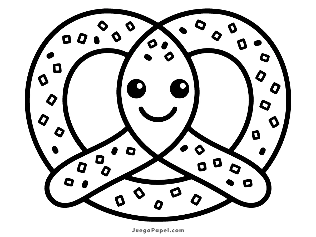 Dibujo para colorear e imprimir de Pretzel Kawaii Sonriente