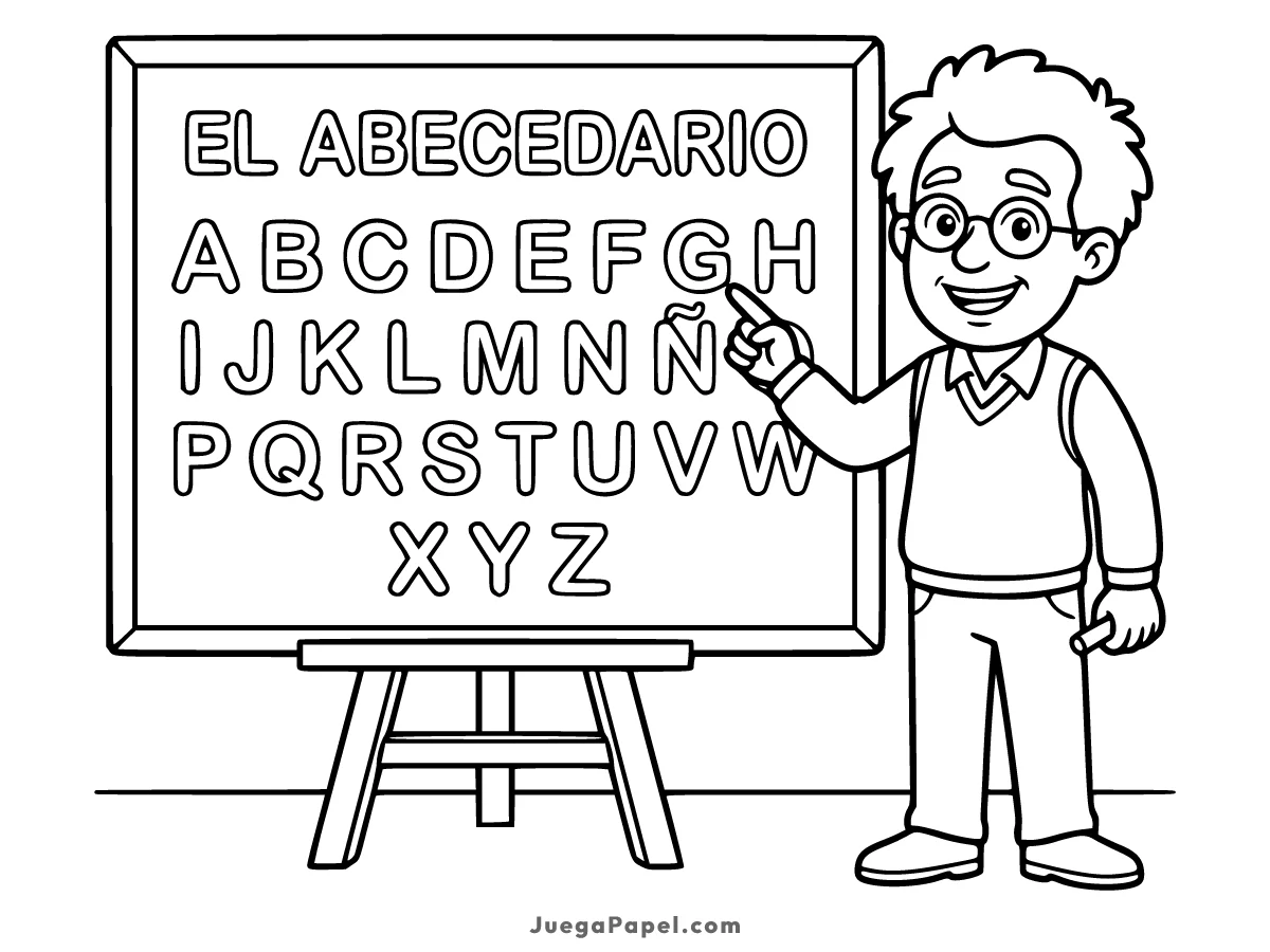 Dibujo para colorear e imprimir de Profesor Enseñando el Abecedario