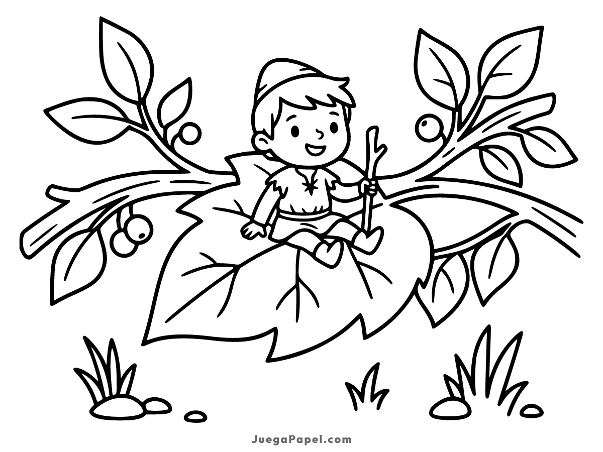 Dibujo para colorear e imprimir de Pulgarcito en la Hoja