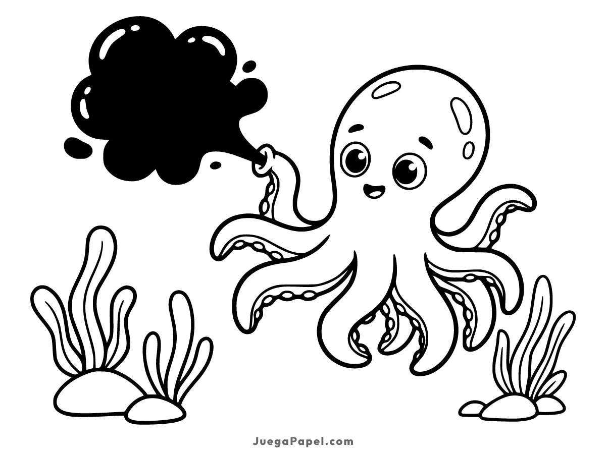 Dibujo para colorear e imprimir de Pulpo Lanzando Tinta