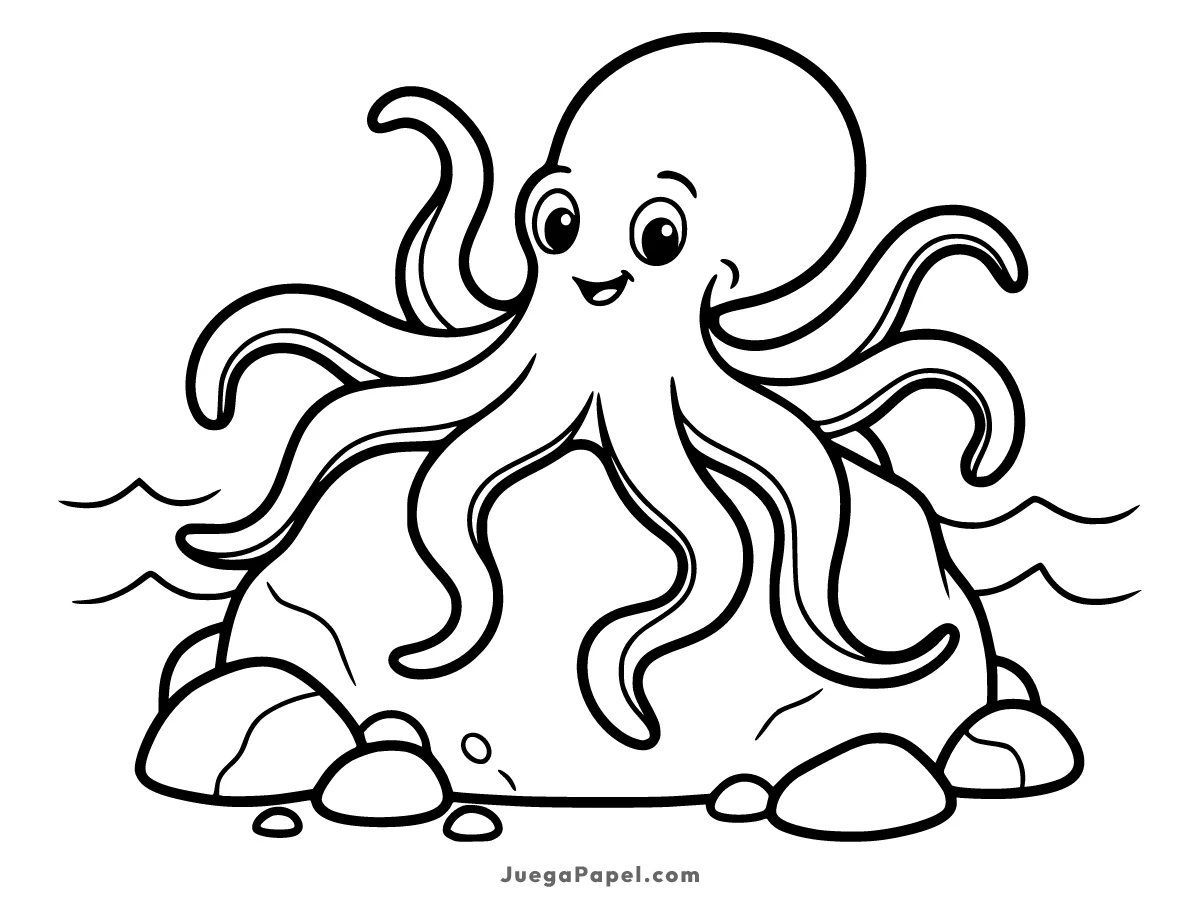 Dibujo para colorear e imprimir de Pulpo sobre una Roca