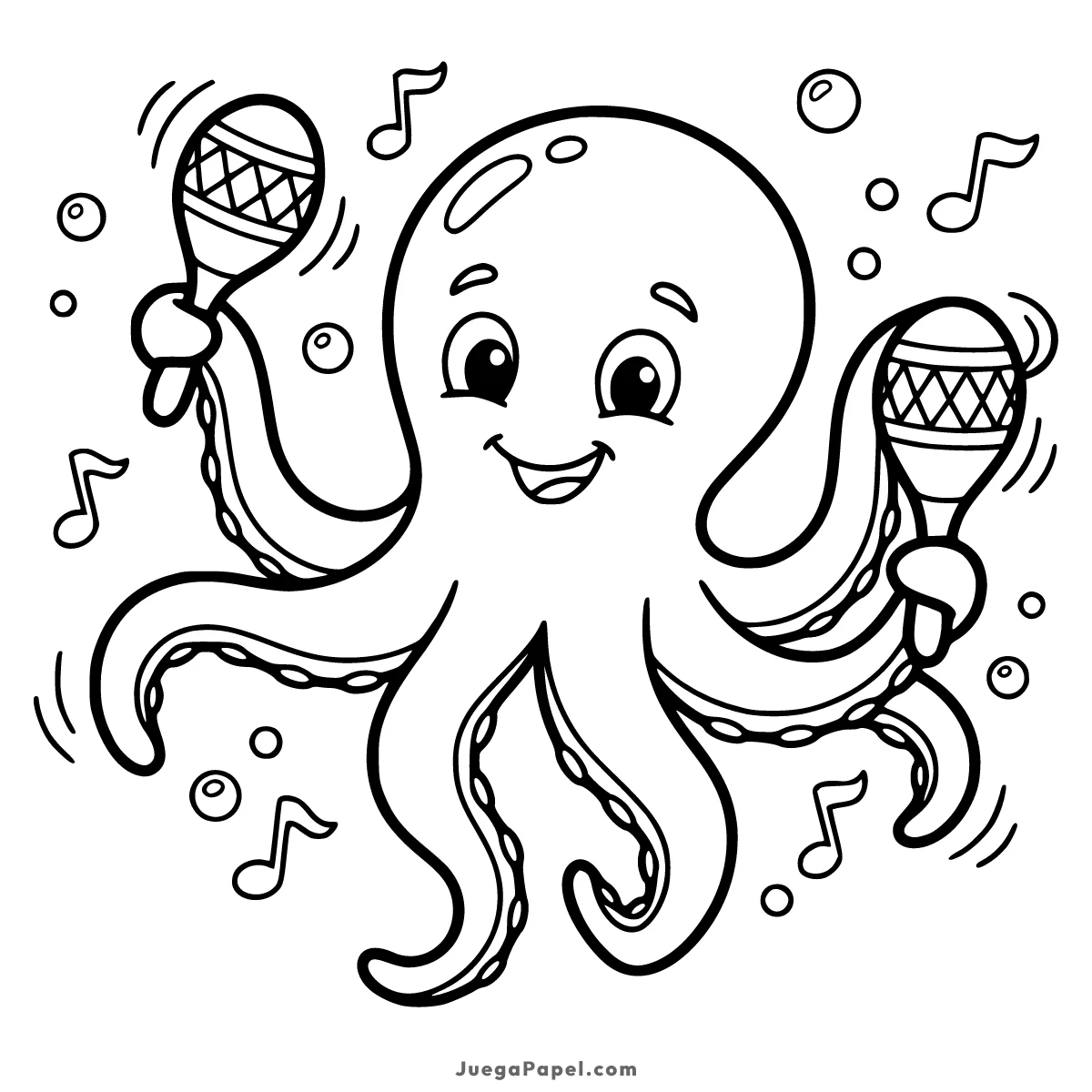 Dibujo para colorear e imprimir de Pulpo Tocando las Maracas