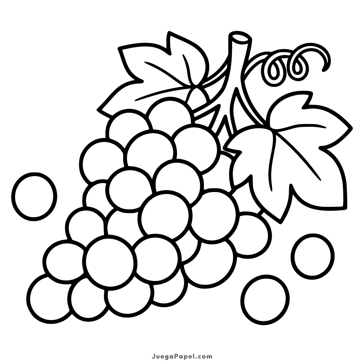 Dibujo para colorear e imprimir de Racimo de Uvas Fresco con Hojas