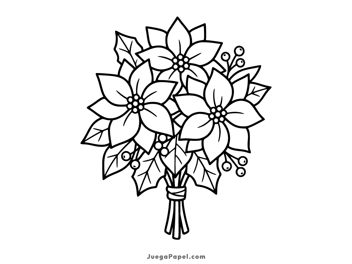 Dibujo para colorear e imprimir de Ramillete Navideño de Flores de Pascua