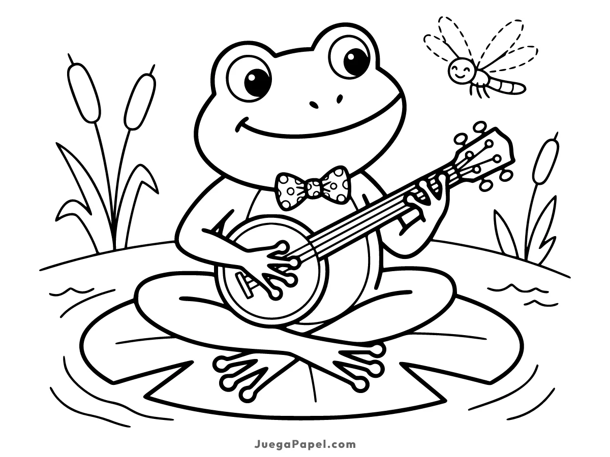 Dibujo para colorear e imprimir de Rana Tocando el Banjo