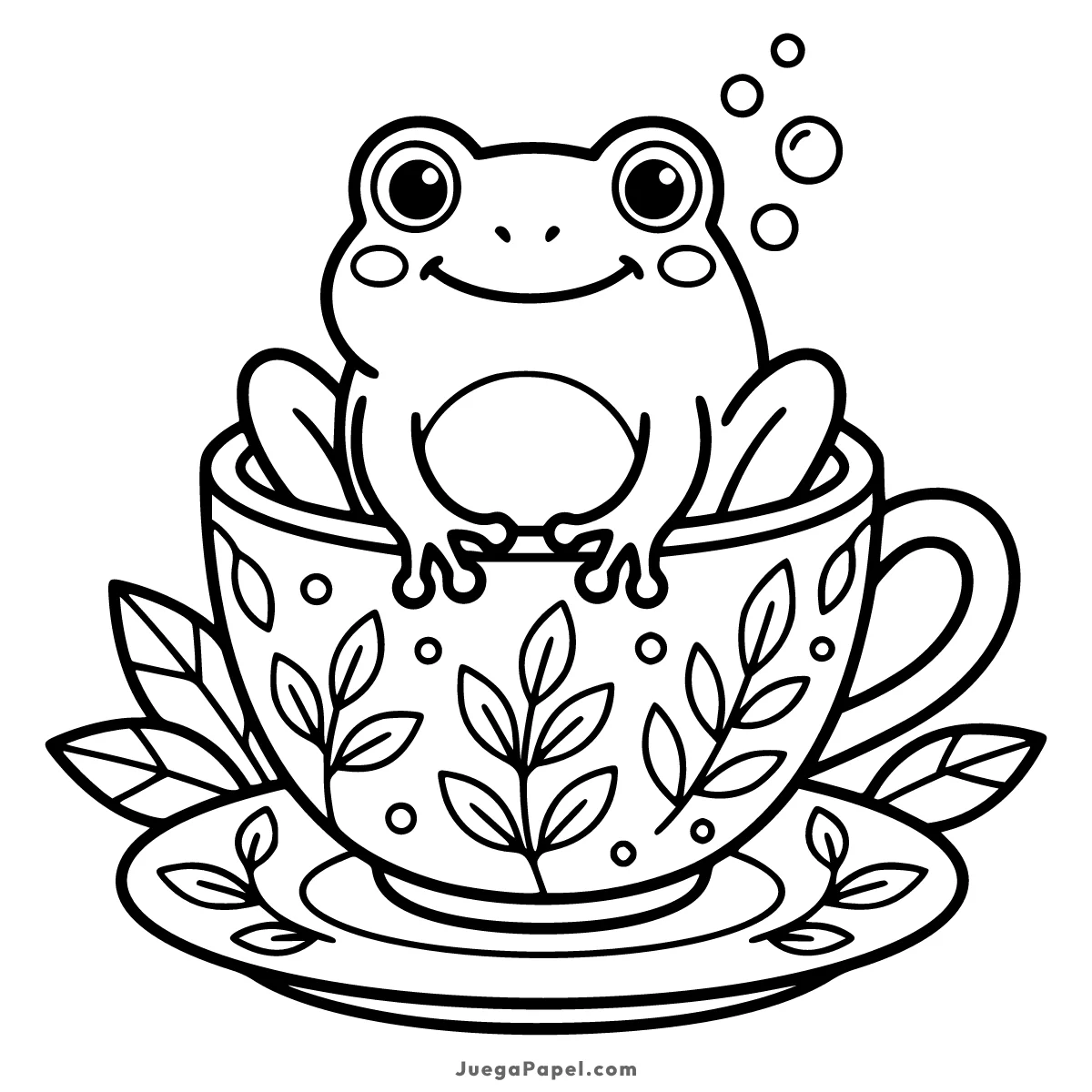 Dibujo para colorear e imprimir de Ranita tierna en una taza de té