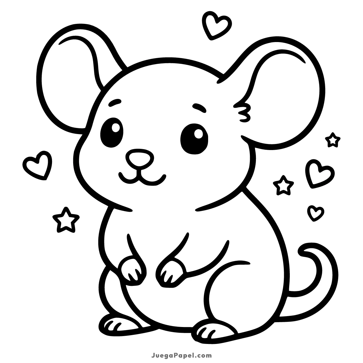 Dibujo para colorear e imprimir de Ratón tierno con corazones y estrellas