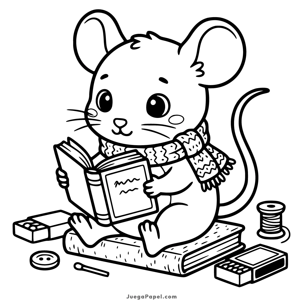 Dibujo para colorear e imprimir de Ratón tierno leyendo un libro