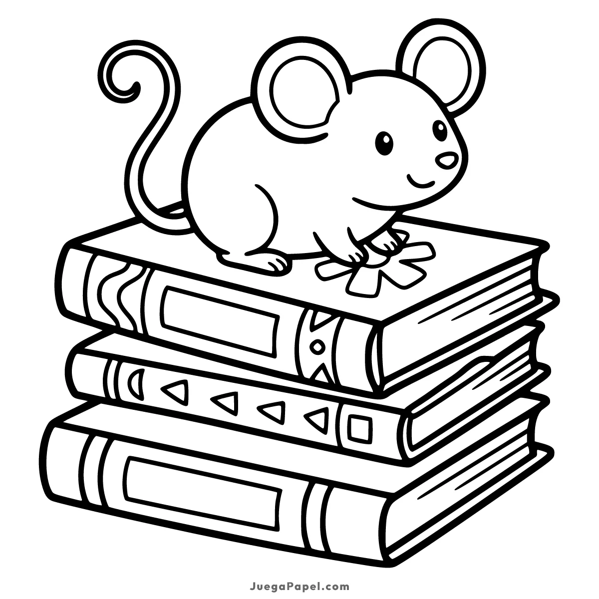 Dibujo para colorear e imprimir de Ratón tierno sobre una pila de libros