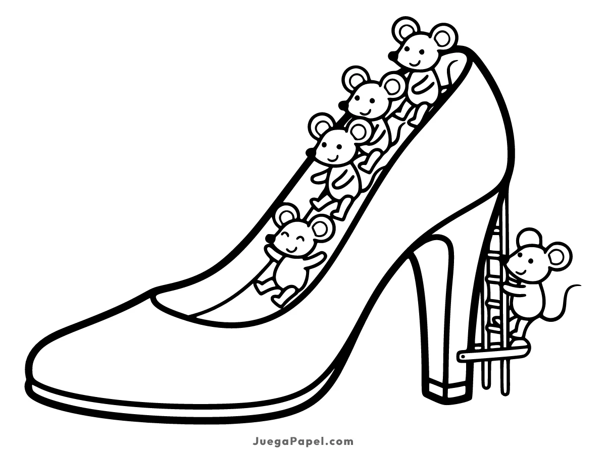 Dibujo para colorear e imprimir de Ratones deslizándose por un zapato
