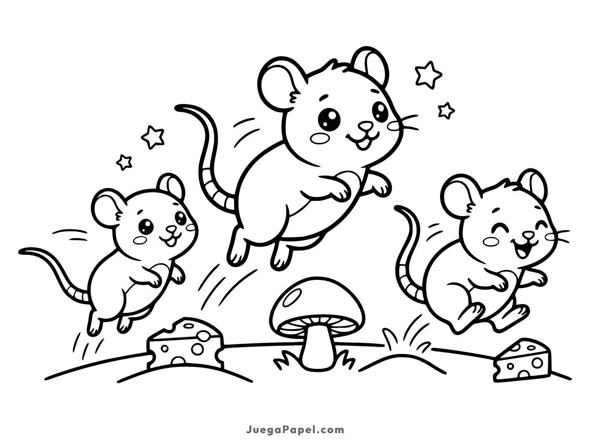 Dibujo para colorear e imprimir de Ratones Felices Saltando