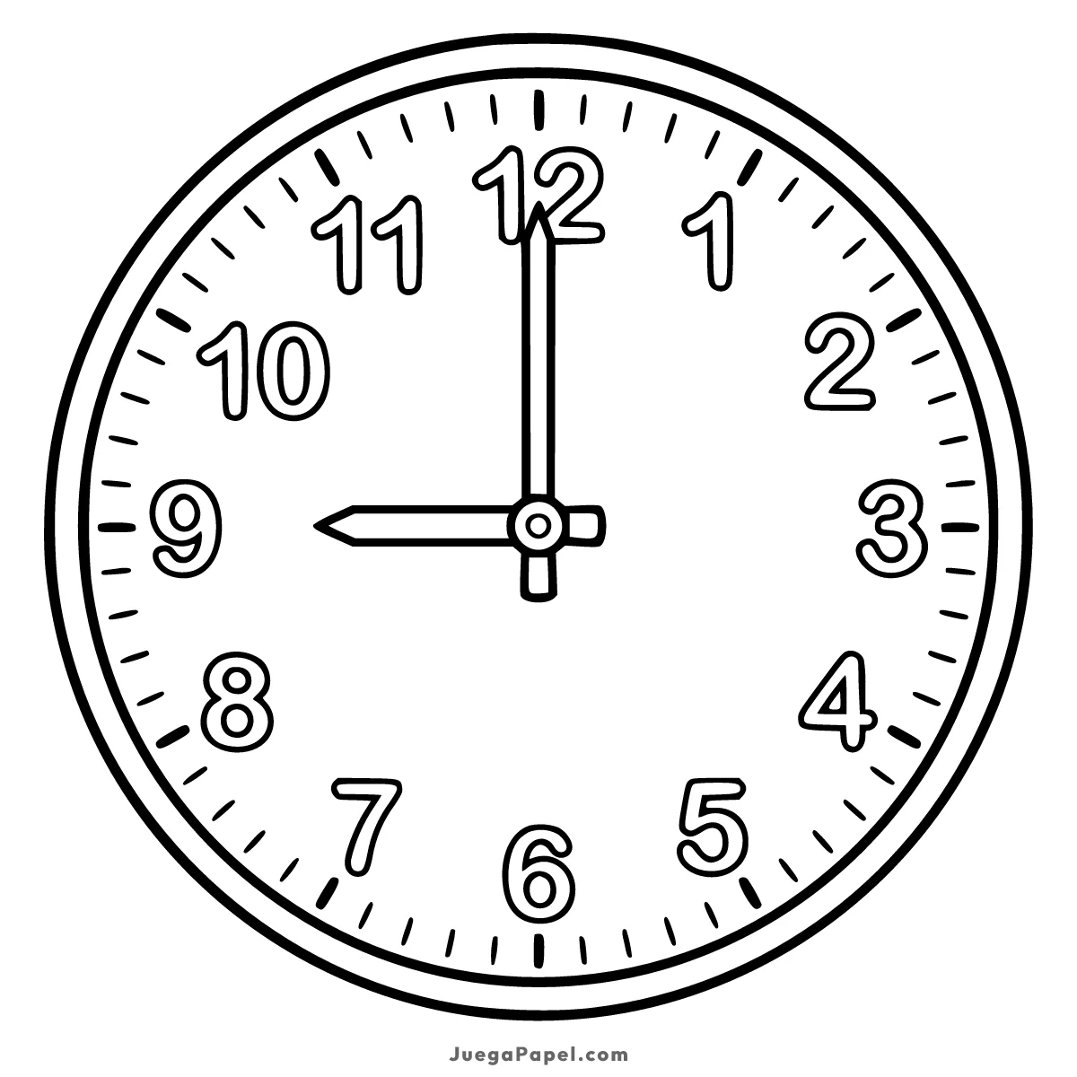 Dibujo para colorear e imprimir de Reloj 9:00