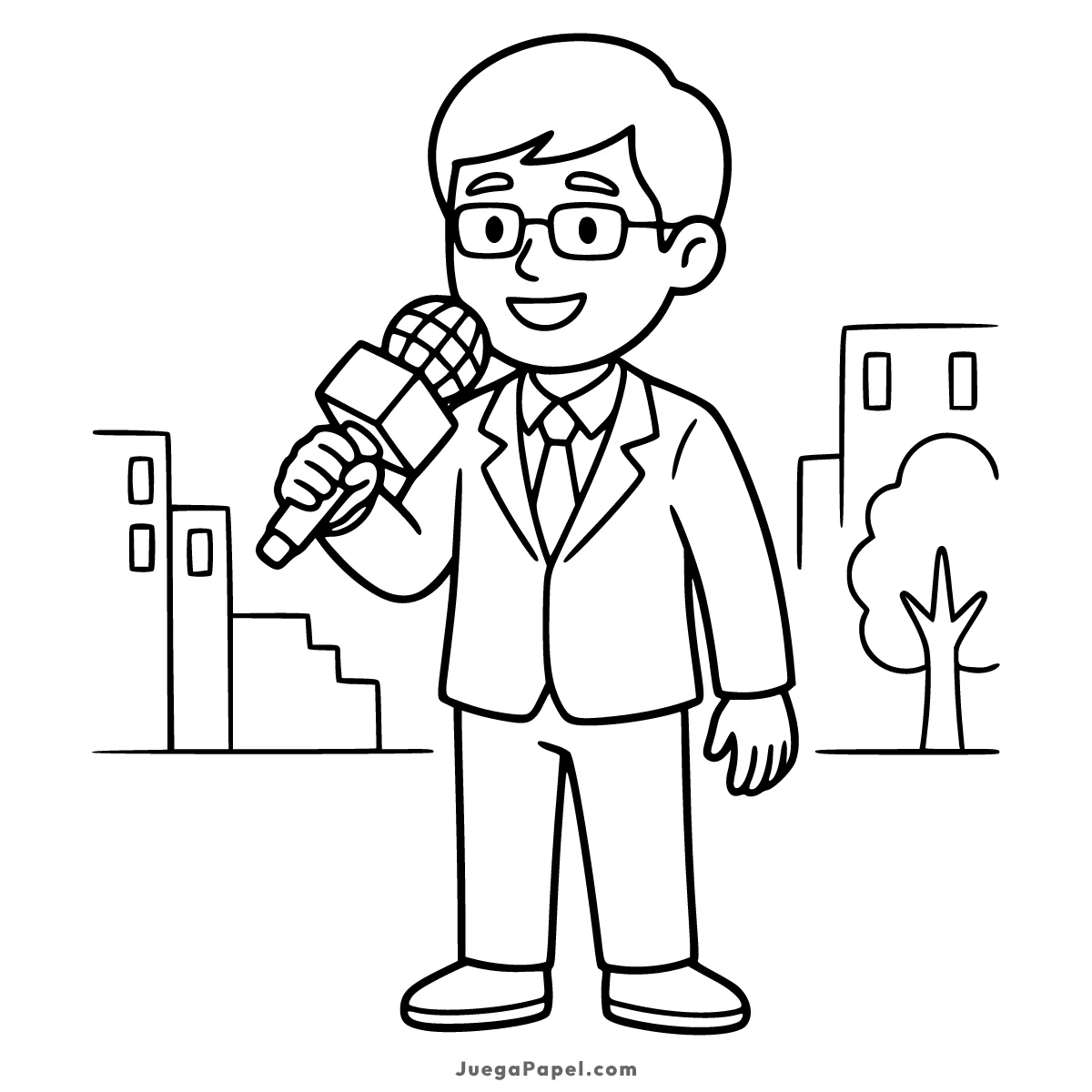 Dibujo para colorear e imprimir de Reportero de Noticias con Micrófono