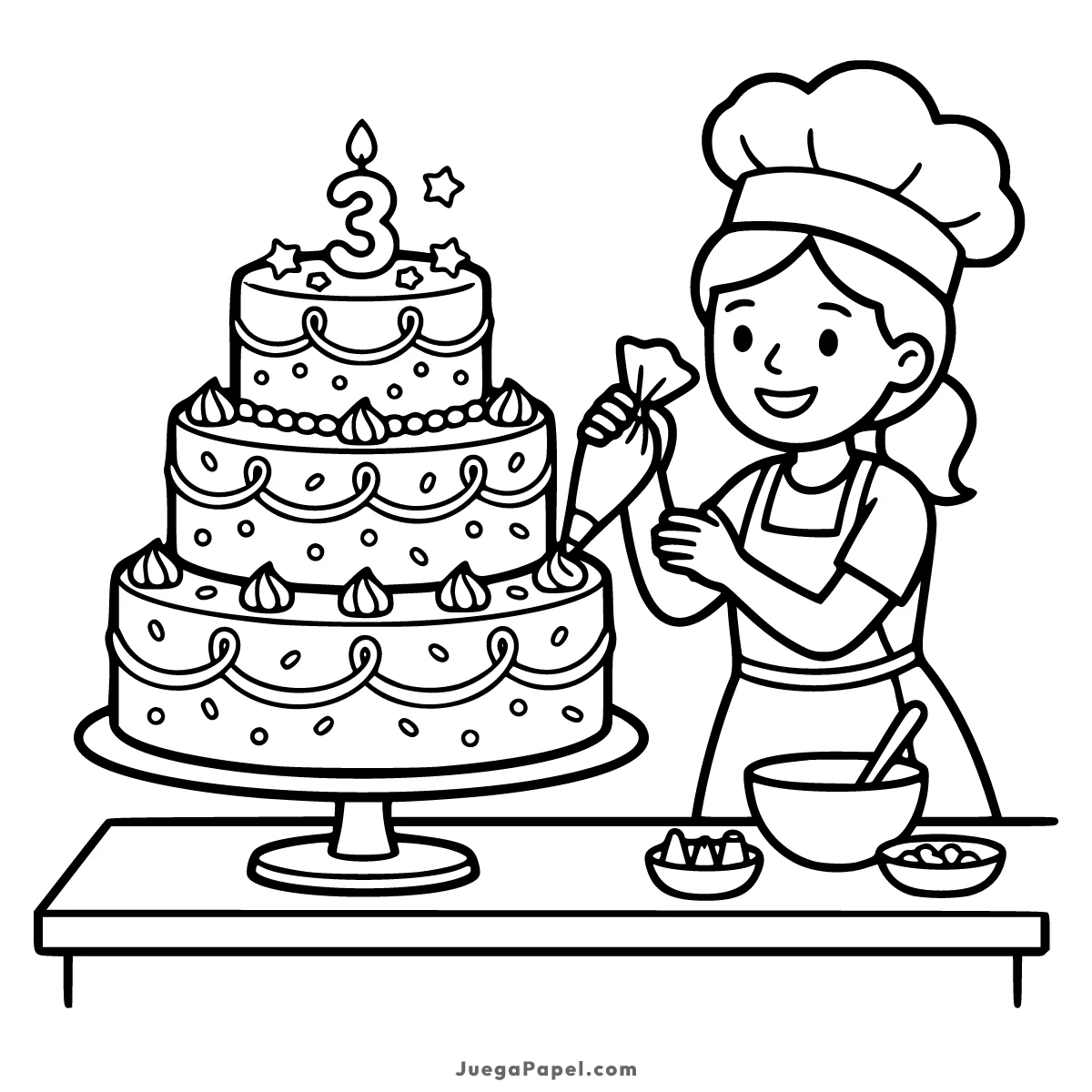 Dibujo para colorear e imprimir de Repostera Haciendo Tarta