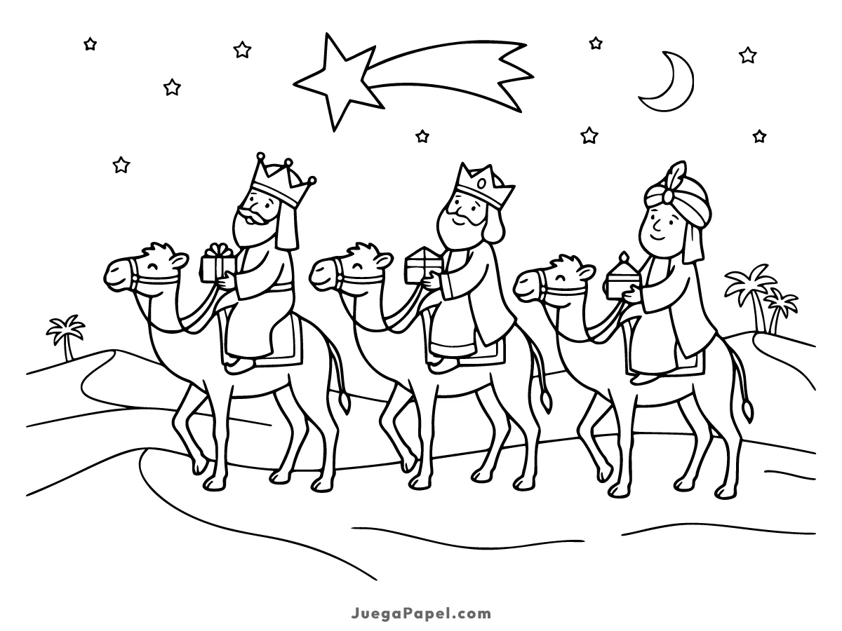 Dibujo para colorear e imprimir de Reyes Magos