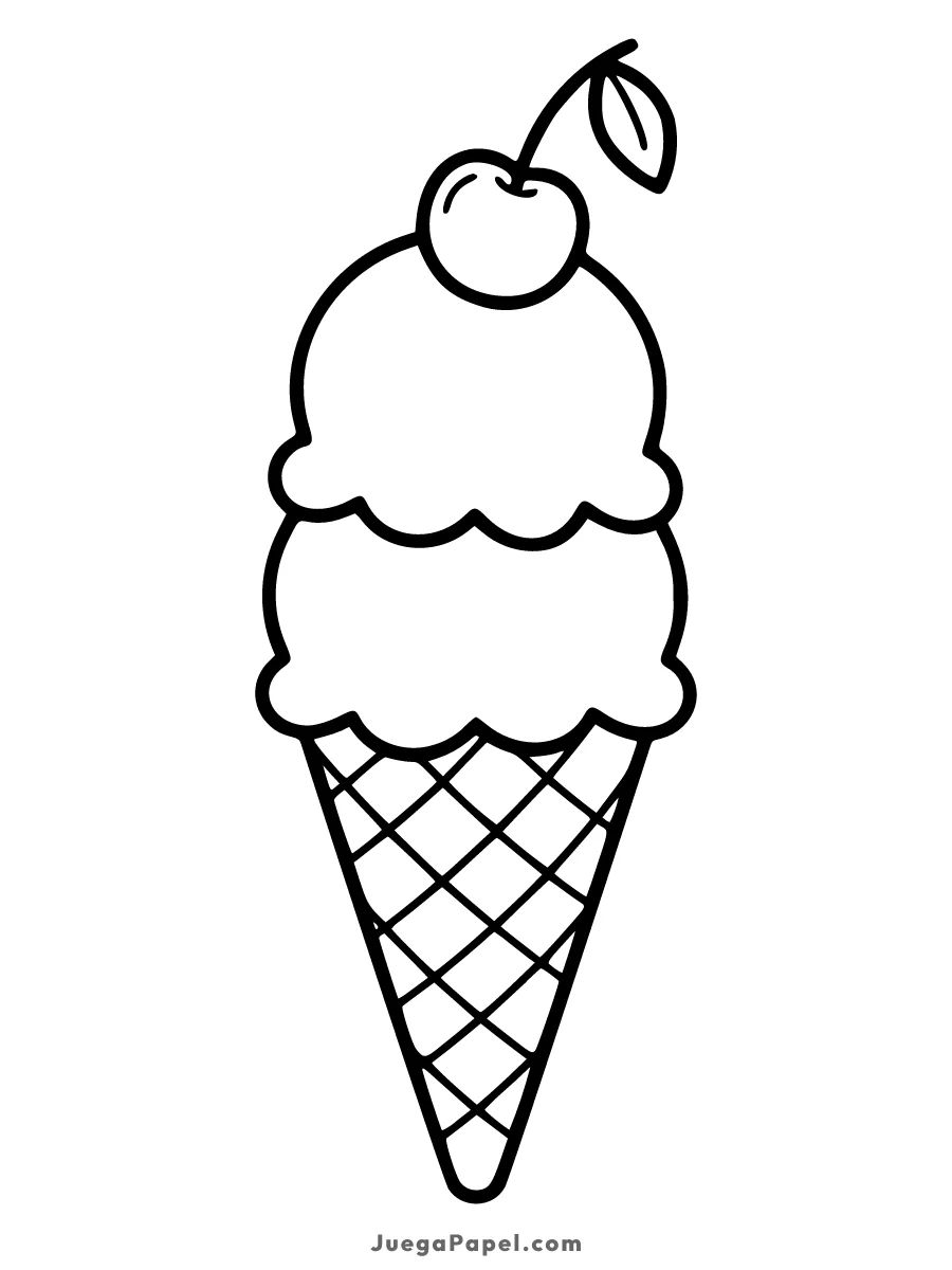 Dibujo para colorear e imprimir de Rico Helado de Dos Bolas con Cereza