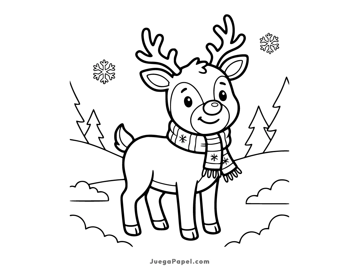 Dibujo para colorear e imprimir de Rodolfo el Reno Con Bufanda
