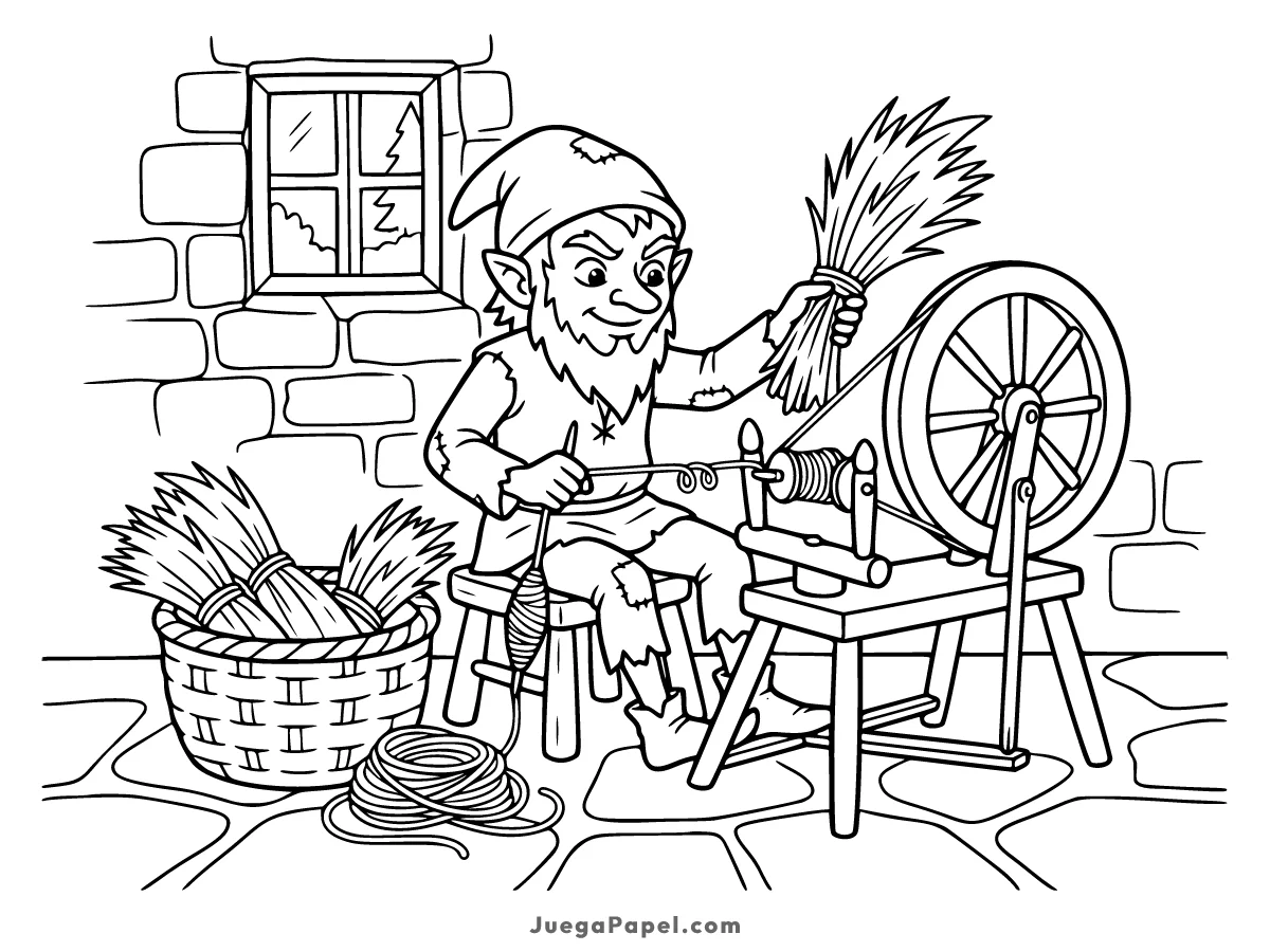 Dibujo para colorear e imprimir de Rumpelstiltskin Hilando Paja