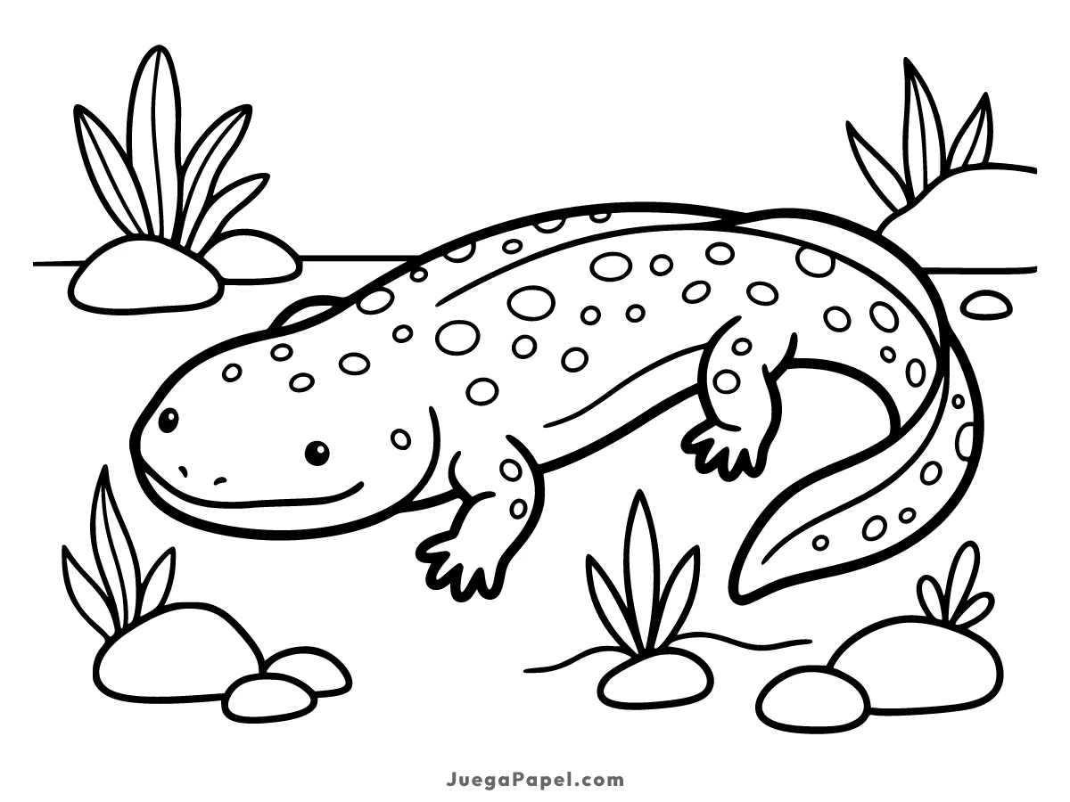 Dibujo para colorear e imprimir de Salamandra en su Hábitat Natural