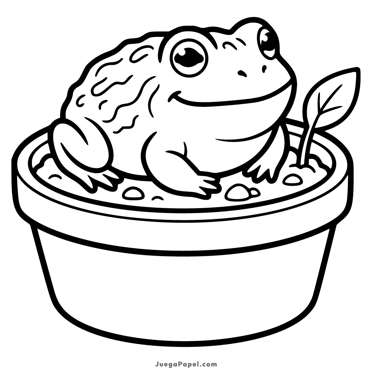 Dibujo para colorear e imprimir de Sapo Amigable en una Maceta