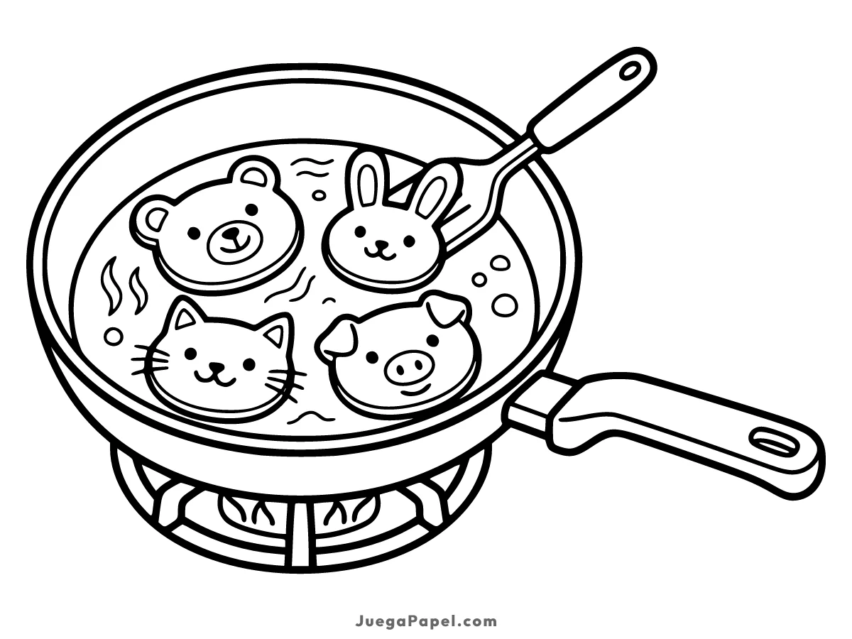 Dibujo para colorear e imprimir de Sartén Con Crepes de animales