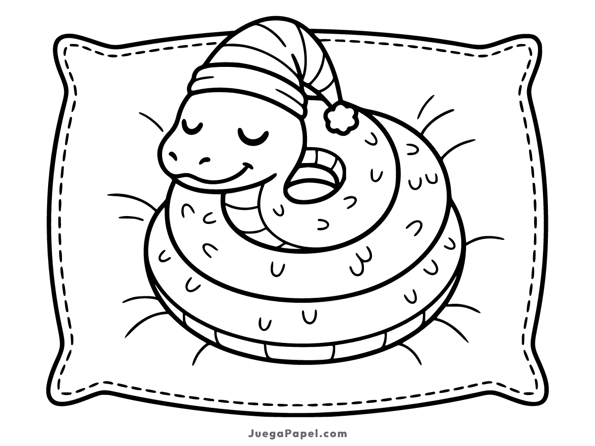 Dibujo para colorear e imprimir de Serpiente Durmiendo en una Almohada