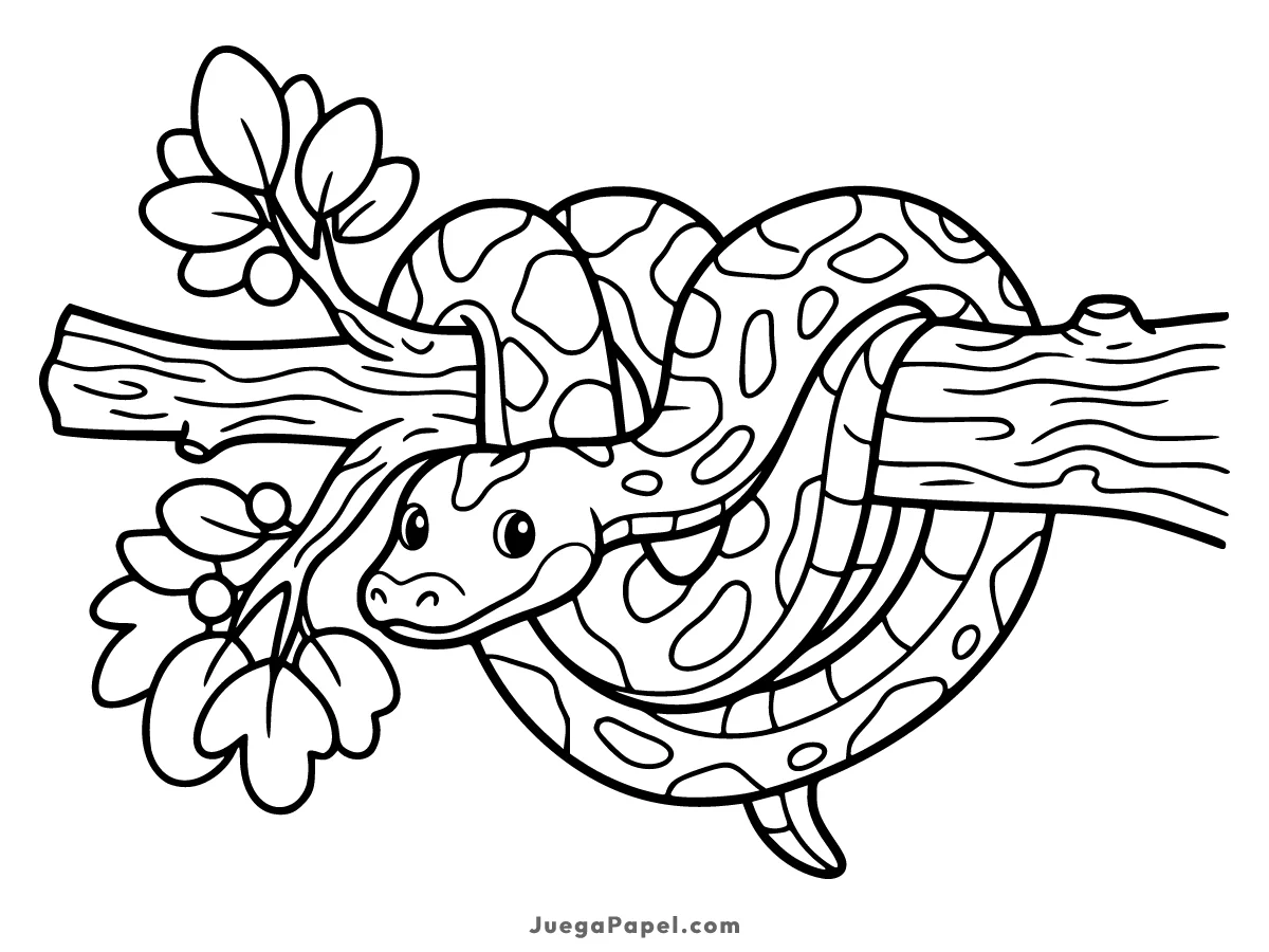 Dibujo para colorear e imprimir de Serpiente en Rama