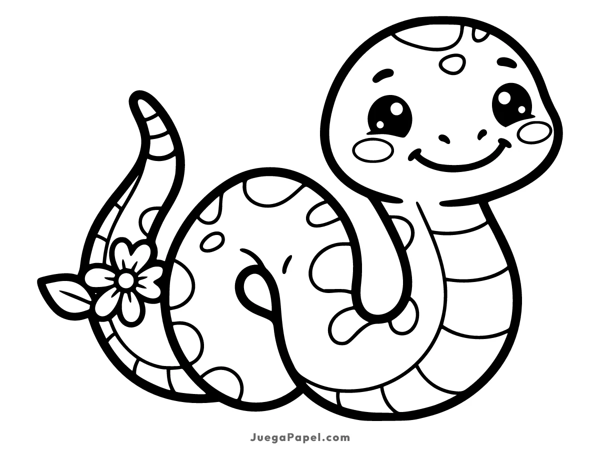 Dibujo para colorear e imprimir de Serpiente Tierna con una Flor