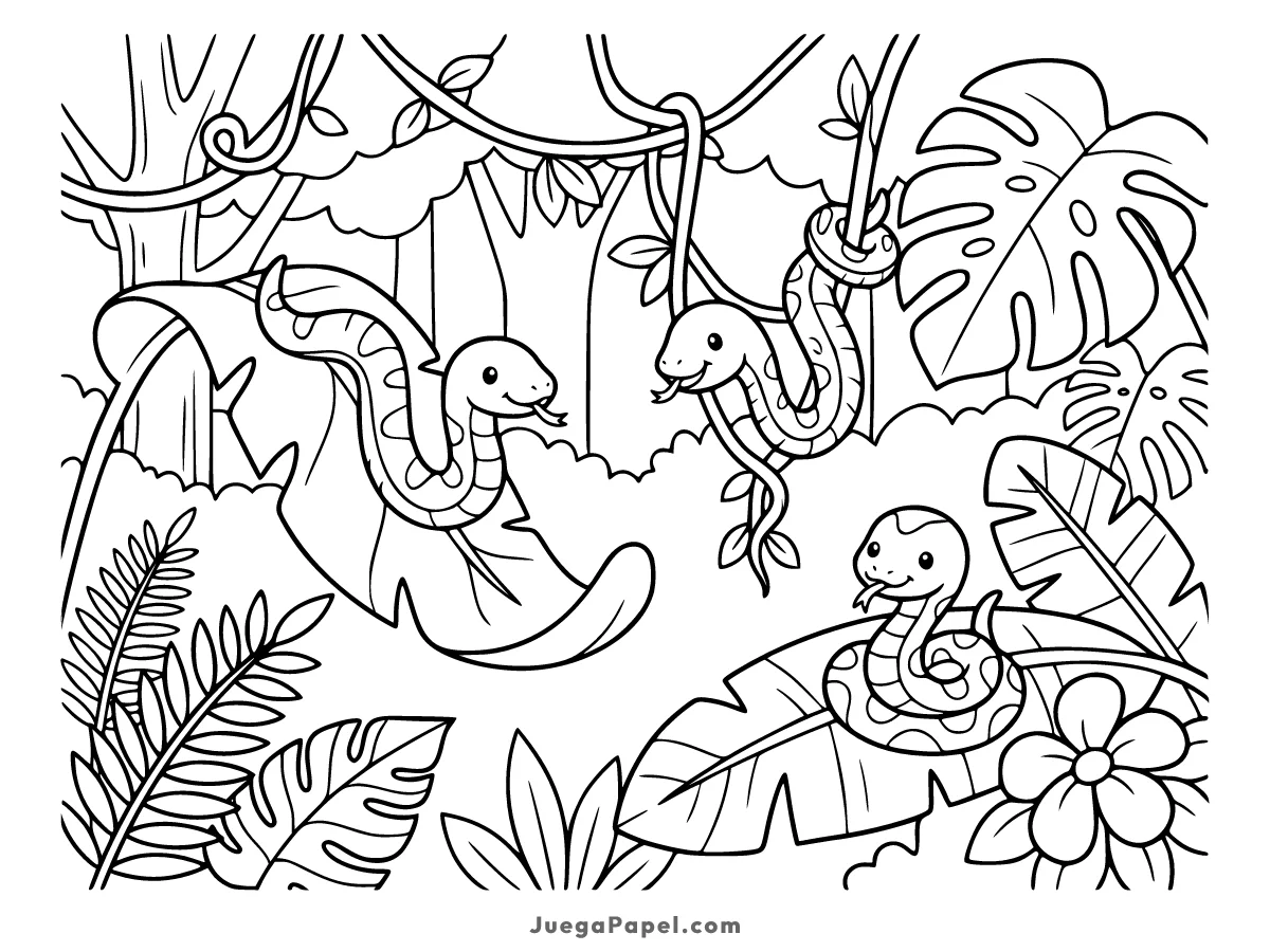 Dibujo para colorear e imprimir de Serpientes en la Jungla Tropical