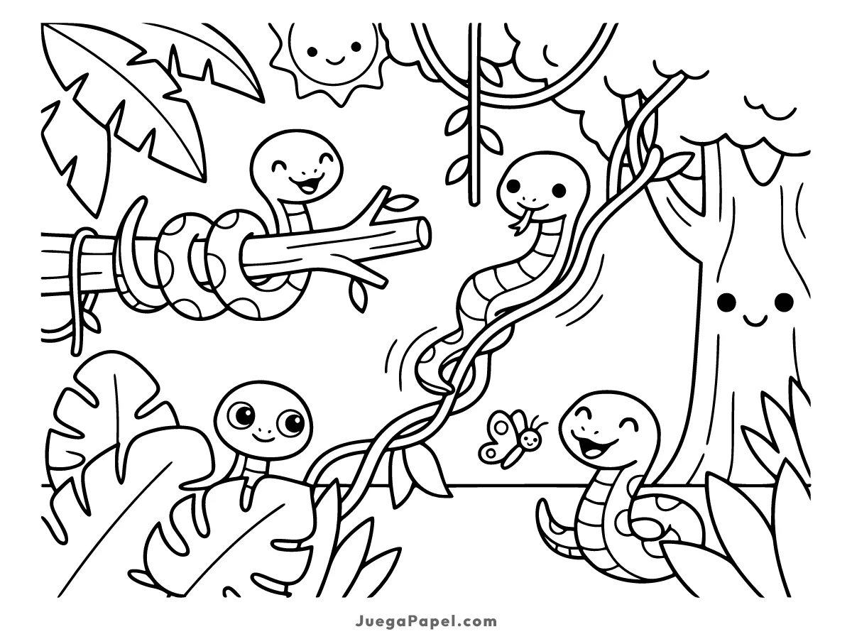 Dibujo para colorear e imprimir de Serpientes en la Selva Tropical