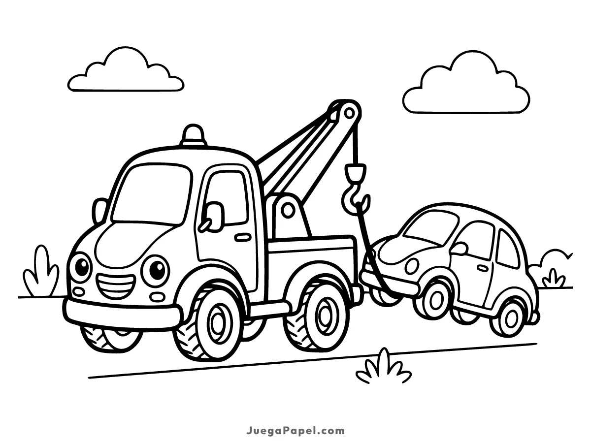 Dibujo para colorear e imprimir de Simpática Grúa Remolcando un Coche