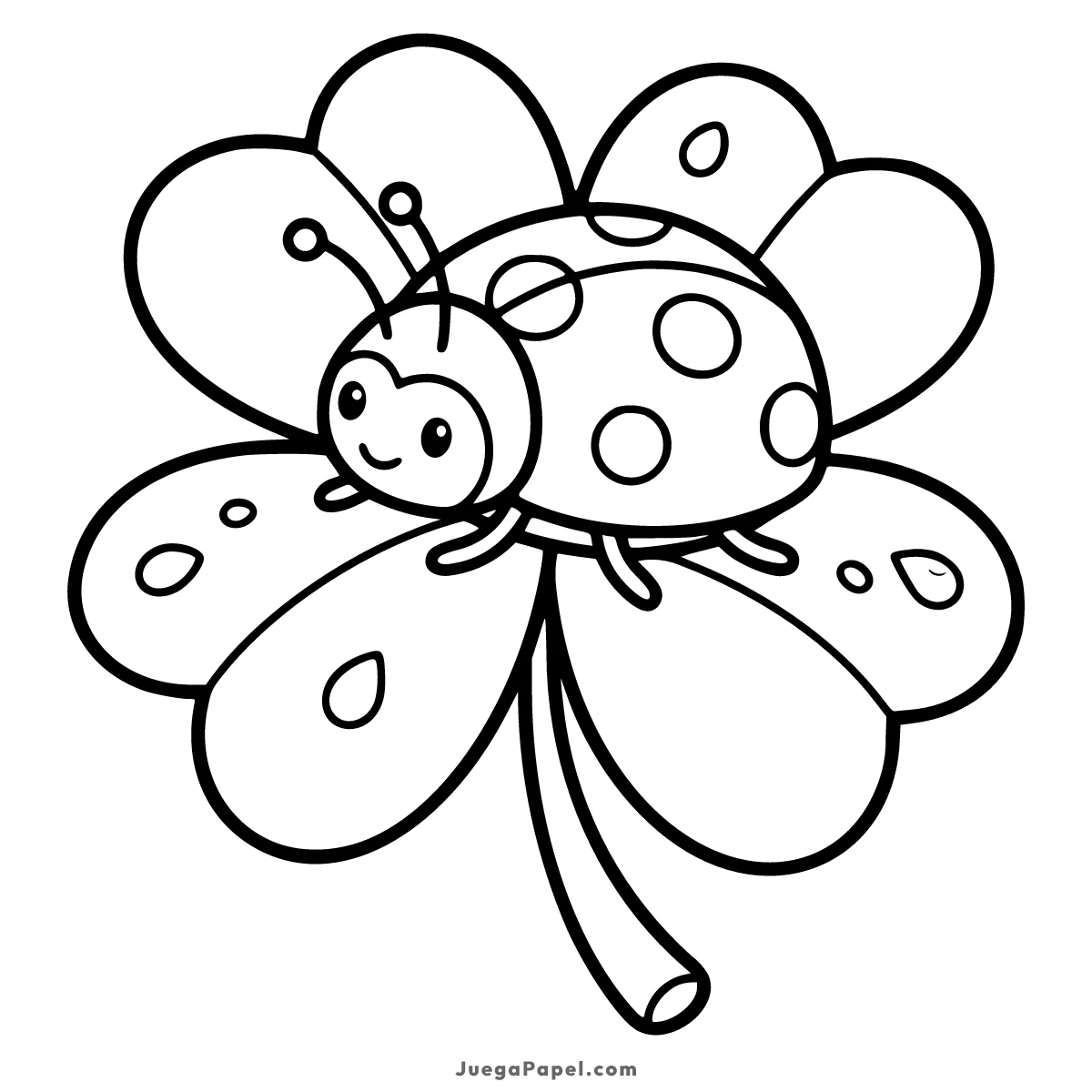 Dibujo para colorear e imprimir de Simpática Mariquita sobre una Hoja de Trébol