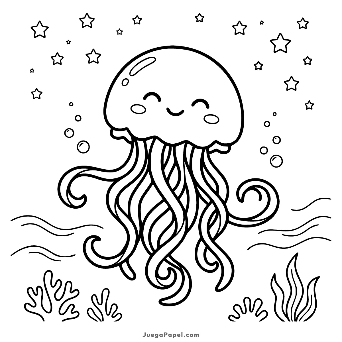 Dibujo para colorear e imprimir de Simpática Medusa Bajo el Mar