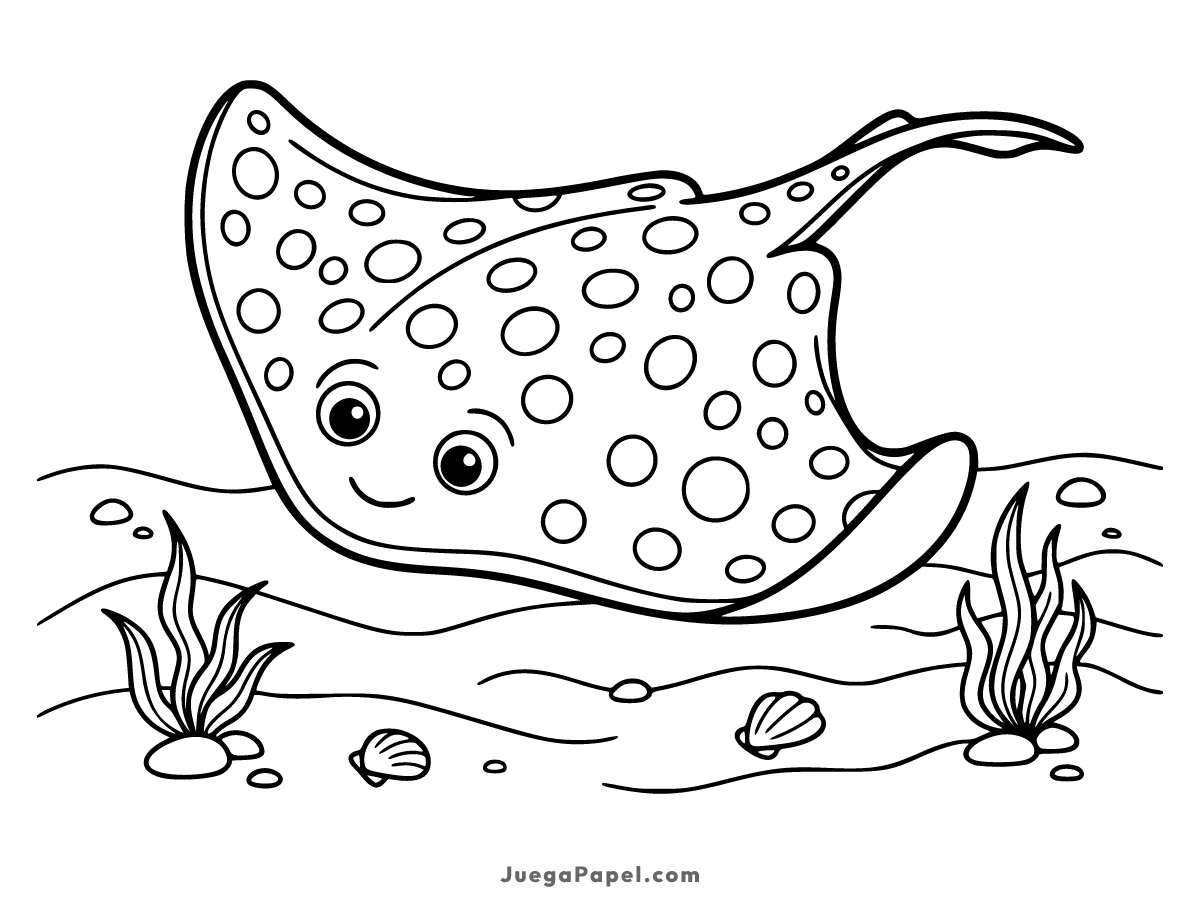 Dibujo para colorear e imprimir de Simpática Raya Nadando en el Fondo del Mar