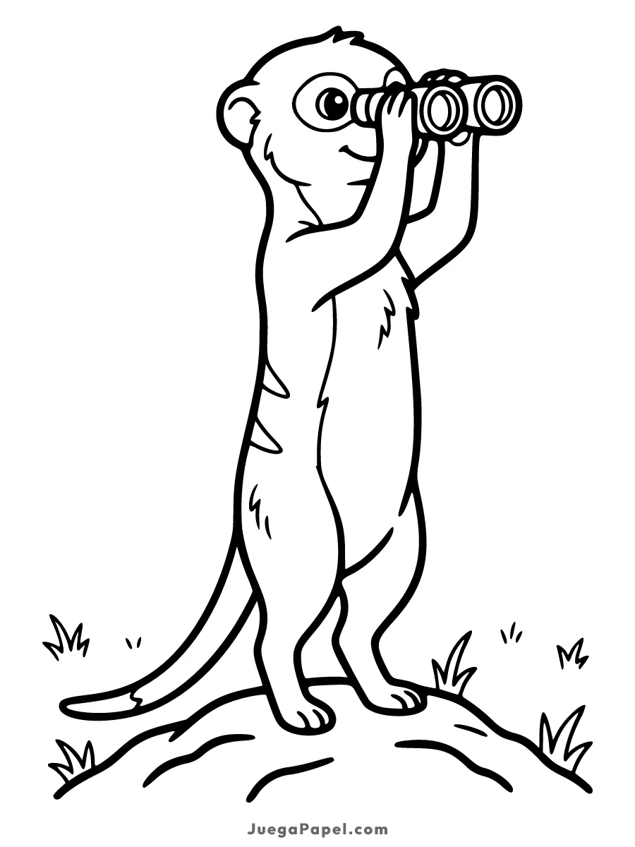 Dibujo para colorear e imprimir de Simpática Suricata con Prismáticos Explorando