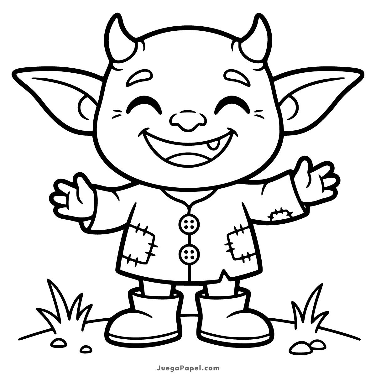 Dibujo para colorear e imprimir de Simpático Monstruito Sonriente con Cuernos