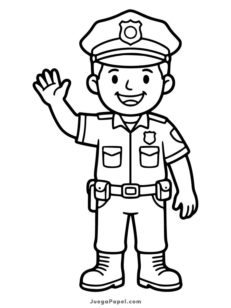 Dibujo para colorear e imprimir de Simpático Policía Saludando