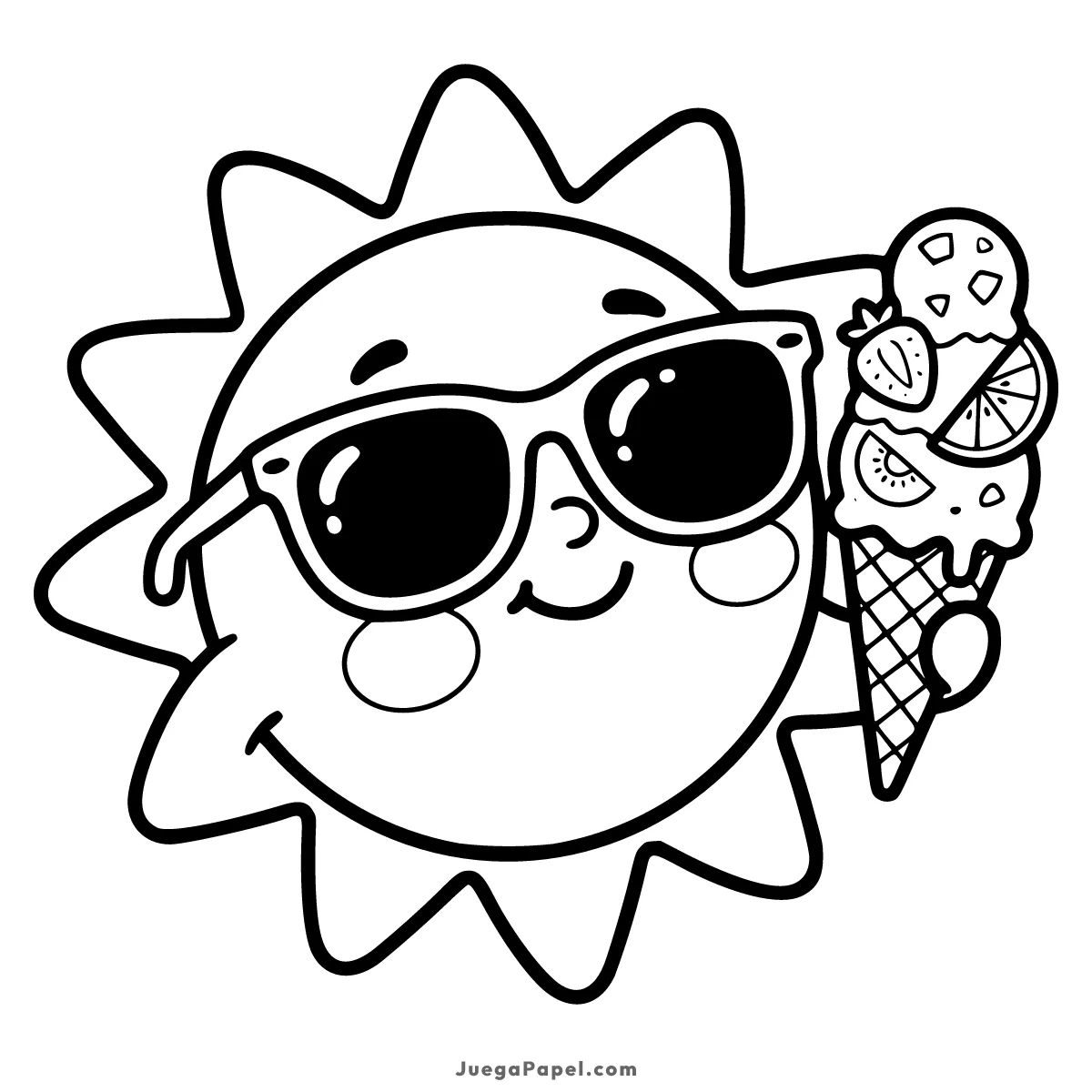 Dibujo para colorear e imprimir de Sol Con Gafas con Helado