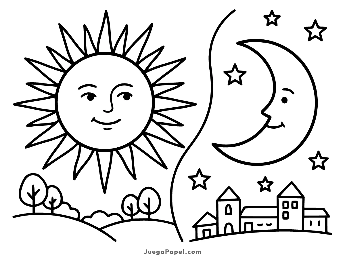Dibujo para colorear e imprimir de Sol y Luna