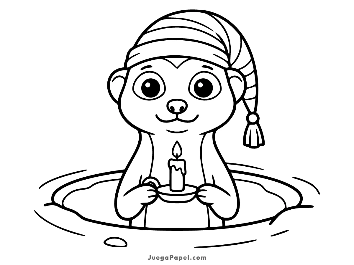 Dibujo para colorear e imprimir de Suricata Durmiente con Vela