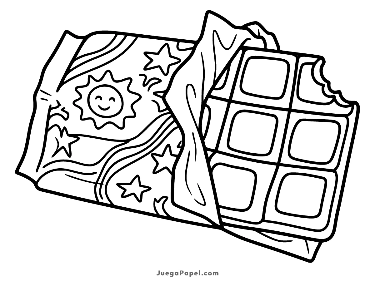 Dibujo para colorear e imprimir de Tableta de Chocolate con Envoltorio de Sol y Estrellas